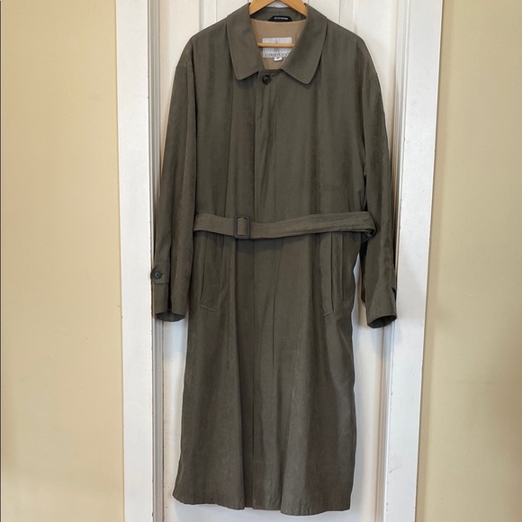 London Fog Other - London Fog Men's Olive Army GreenTrench Coat Single Breasted Faux Suede Style